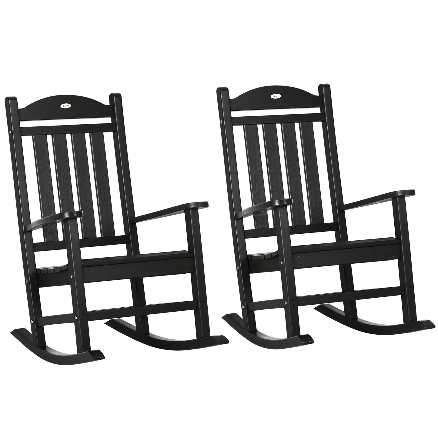 Outdoor Rocking Chair Set with Armrests - Waterproof HDPE, Black