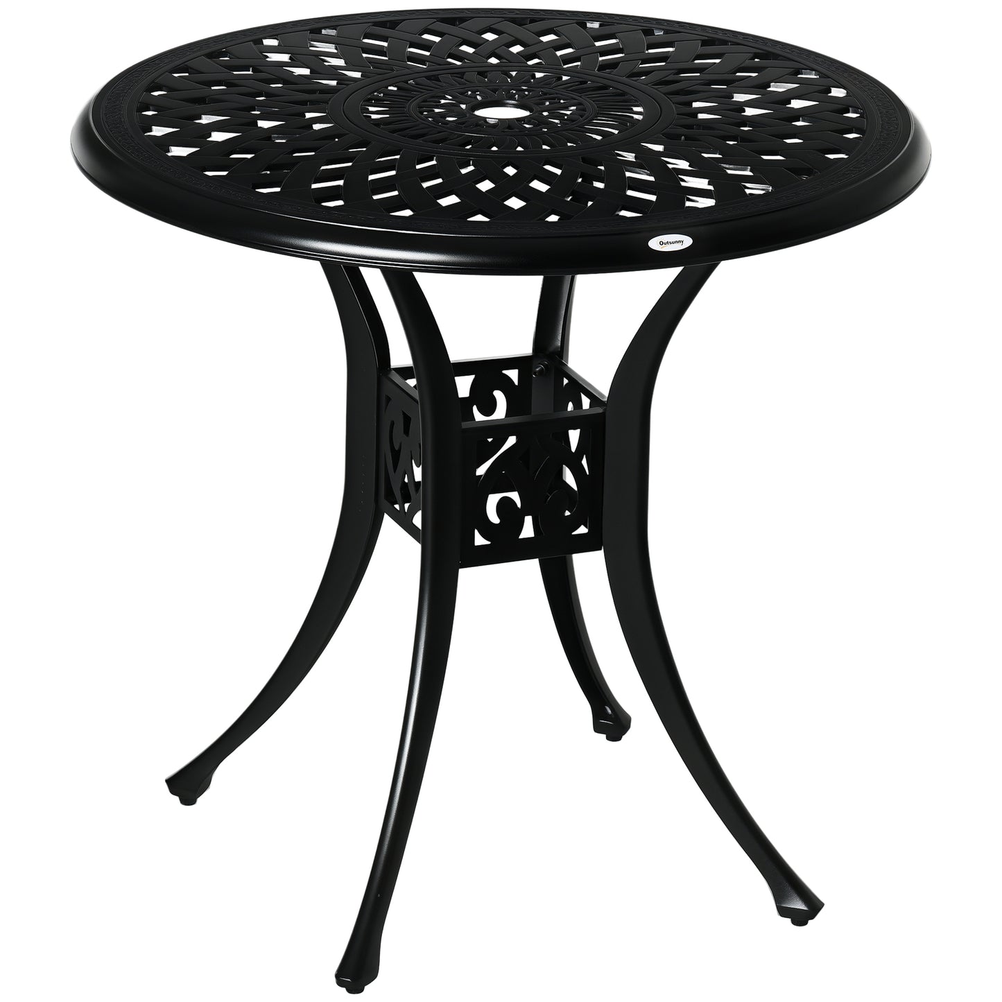 30" Round Outdoor Dining Table with Umbrella Hole - Black