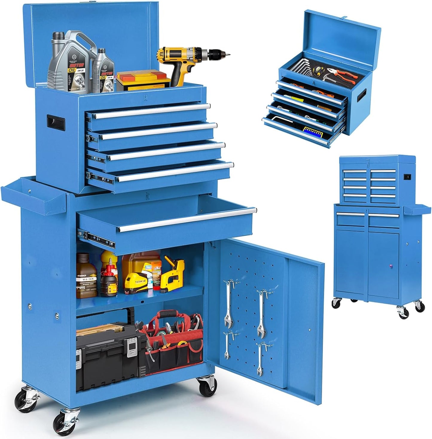 5-Drawer Rolling Tool Chest with Lockable Storage and Wheels, Garage Organizer - Blue