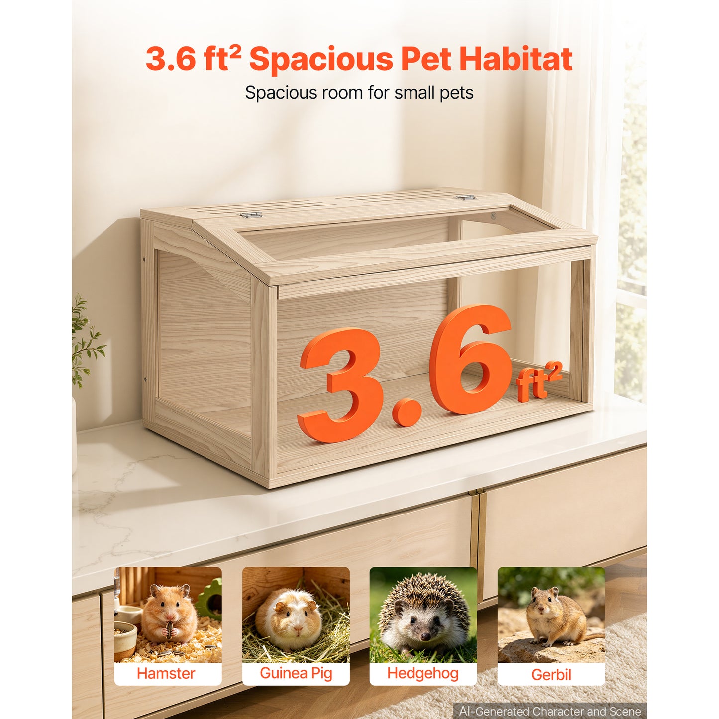 Large Wooden Hamster Cage 31.9x16.1x16.1 Inch Small Animal Habitat with Acrylic View