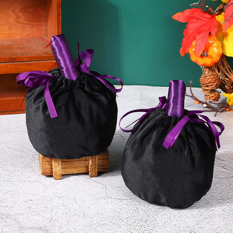 Velvet Pumpkin Candy Bag for Halloween Party - Festive Gift Bag