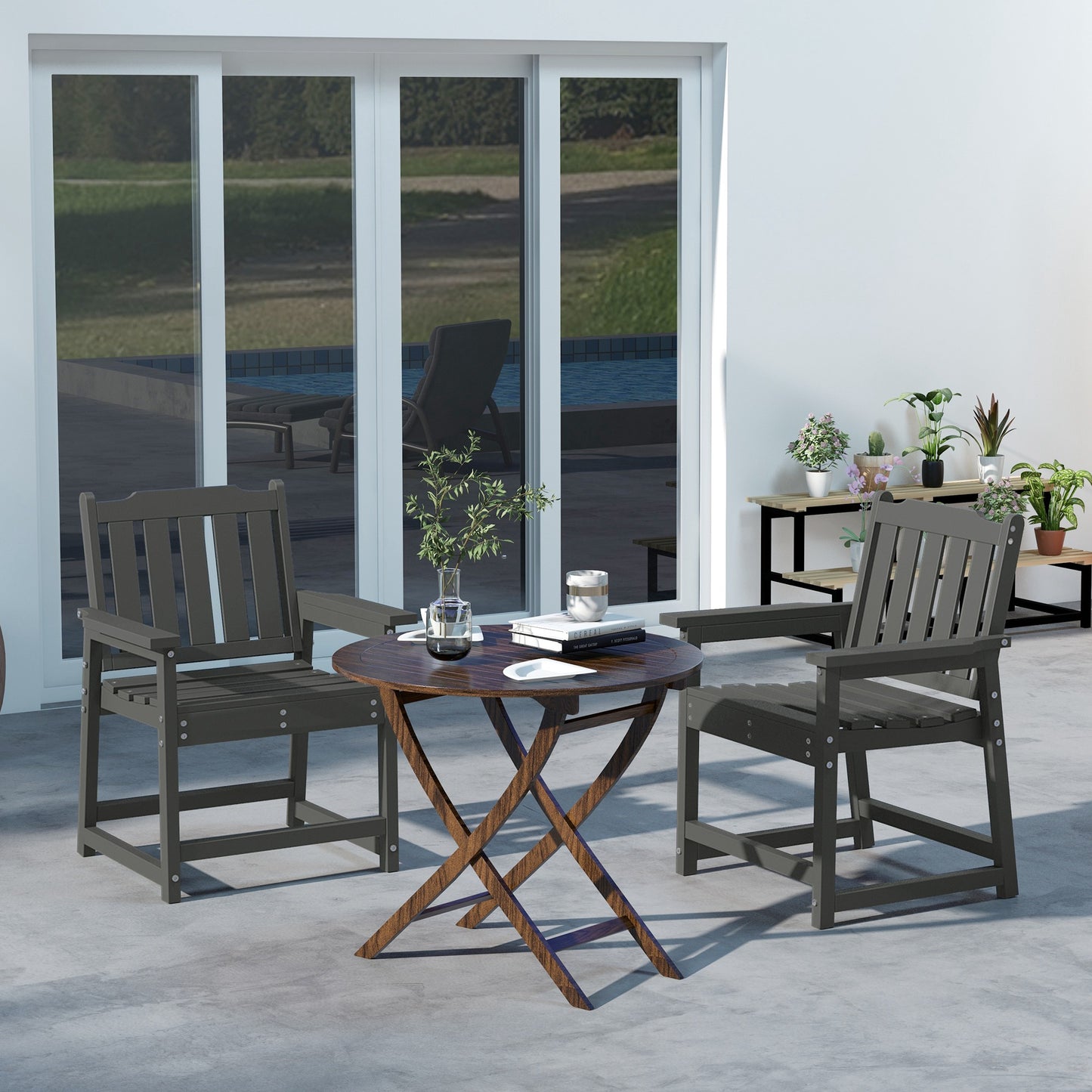2-Piece Gray HDPE Patio Dining Chair Set - All-Weather Outdoor Chairs