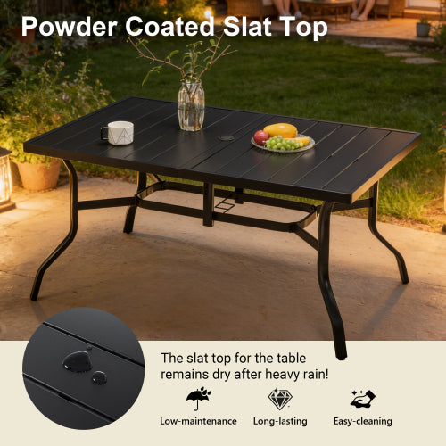 Outdoor Dining Table For 6, Powder-Coated Steel Slat Top With 2.16in