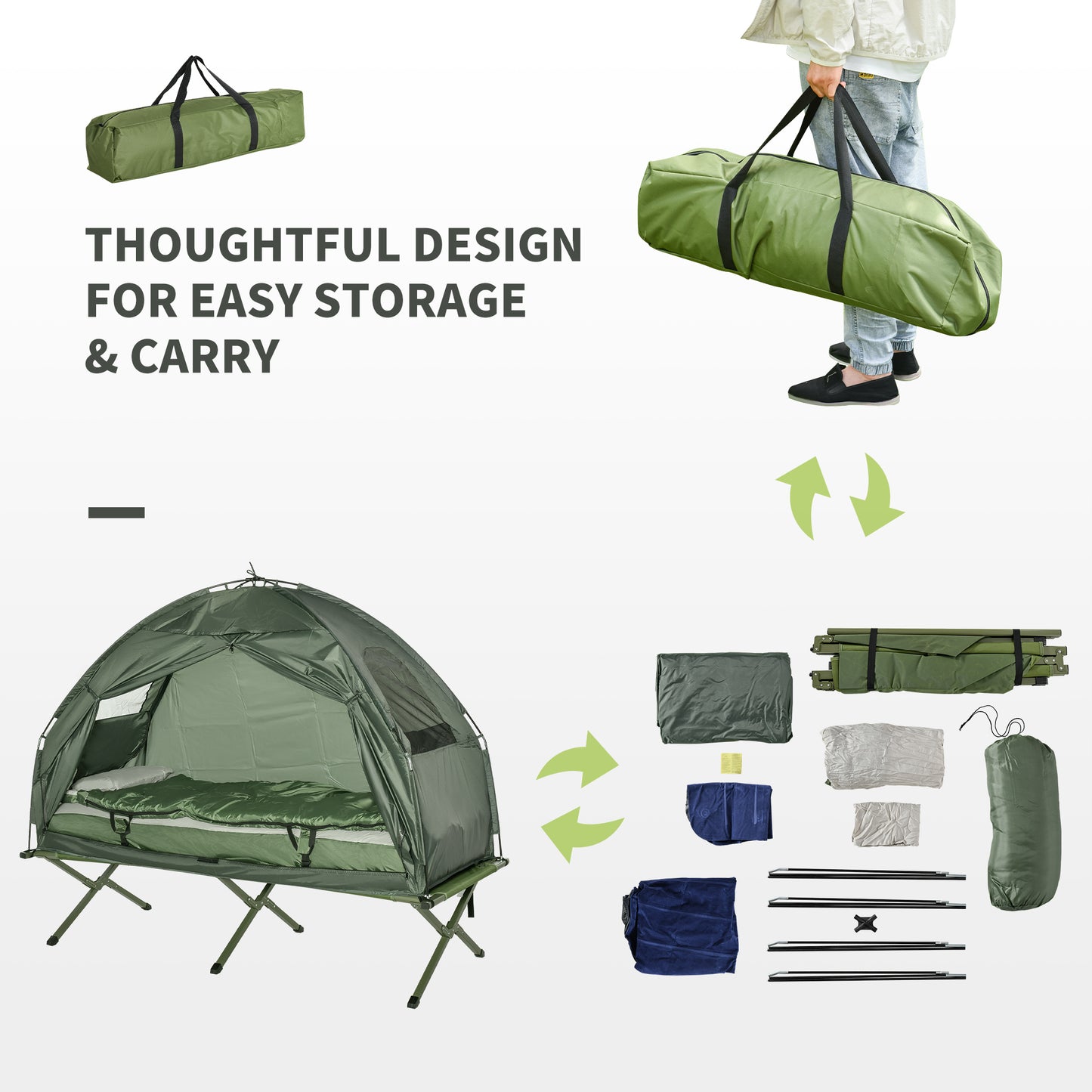 Portable Folding Camping Cot for Adults - Green