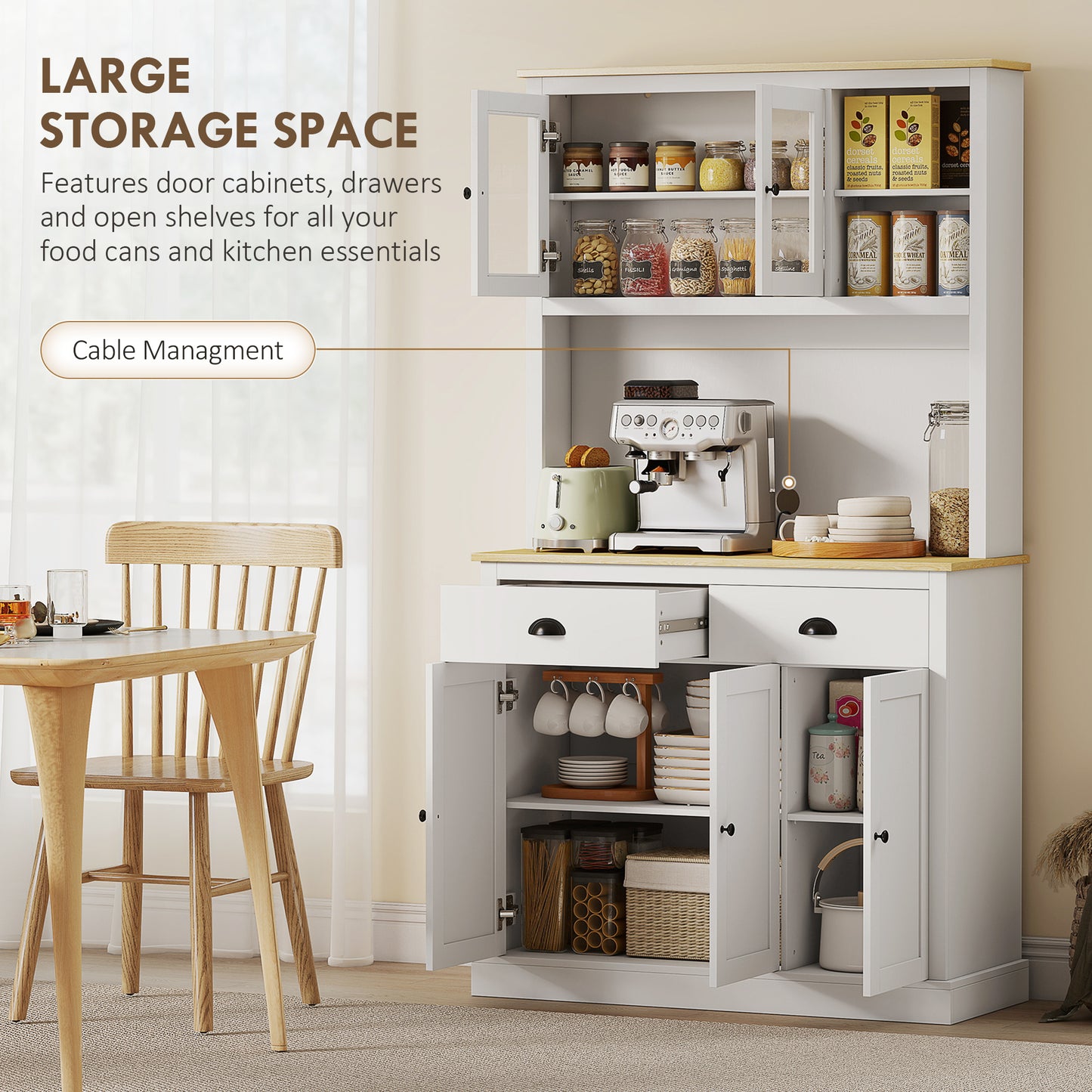Modern Freestanding Kitchen Cabinet with Adjustable Shelves - White