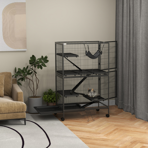 5-Tier Small Animal Cage with Hammock and Heavy Duty Steel Wires - Large Ferret & Chinchilla Habitat, Grey