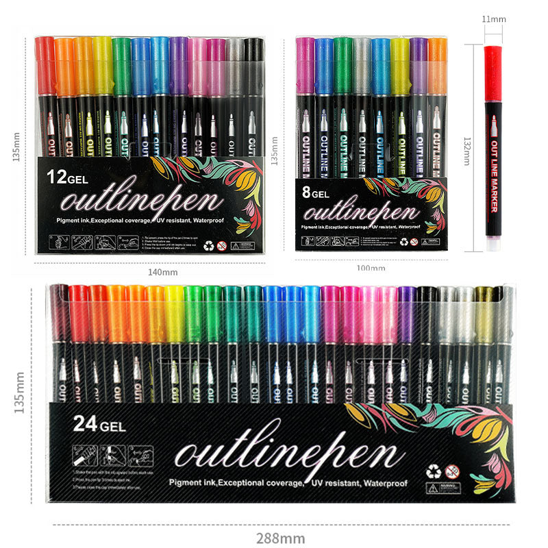 Double Line Outline Marker Set - 24 Color Options Available