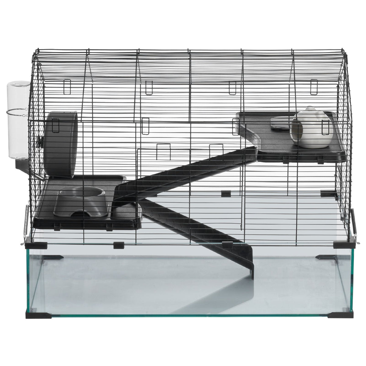 29.5 Inch Small Animal Cage with Acrylic Viewing Window - Metal Hamster Habitat in Black