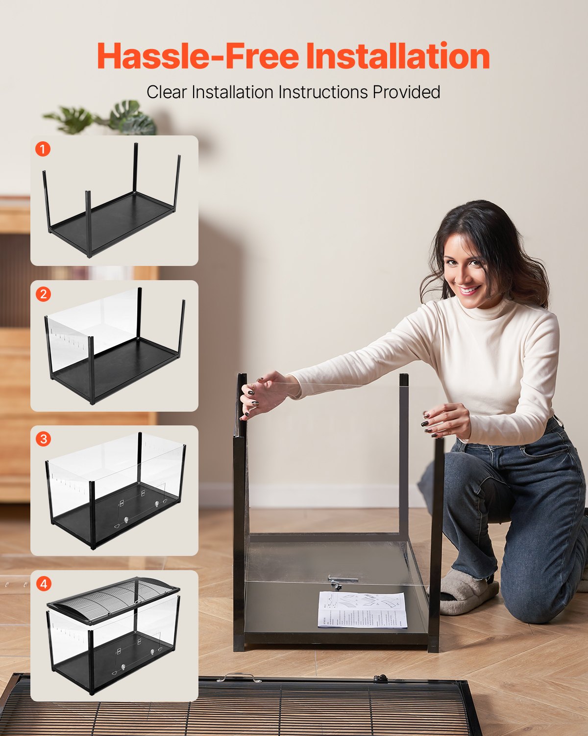 Clear Hamster Cage Habitat 37.8in Small Animal House with Ventilation - Black