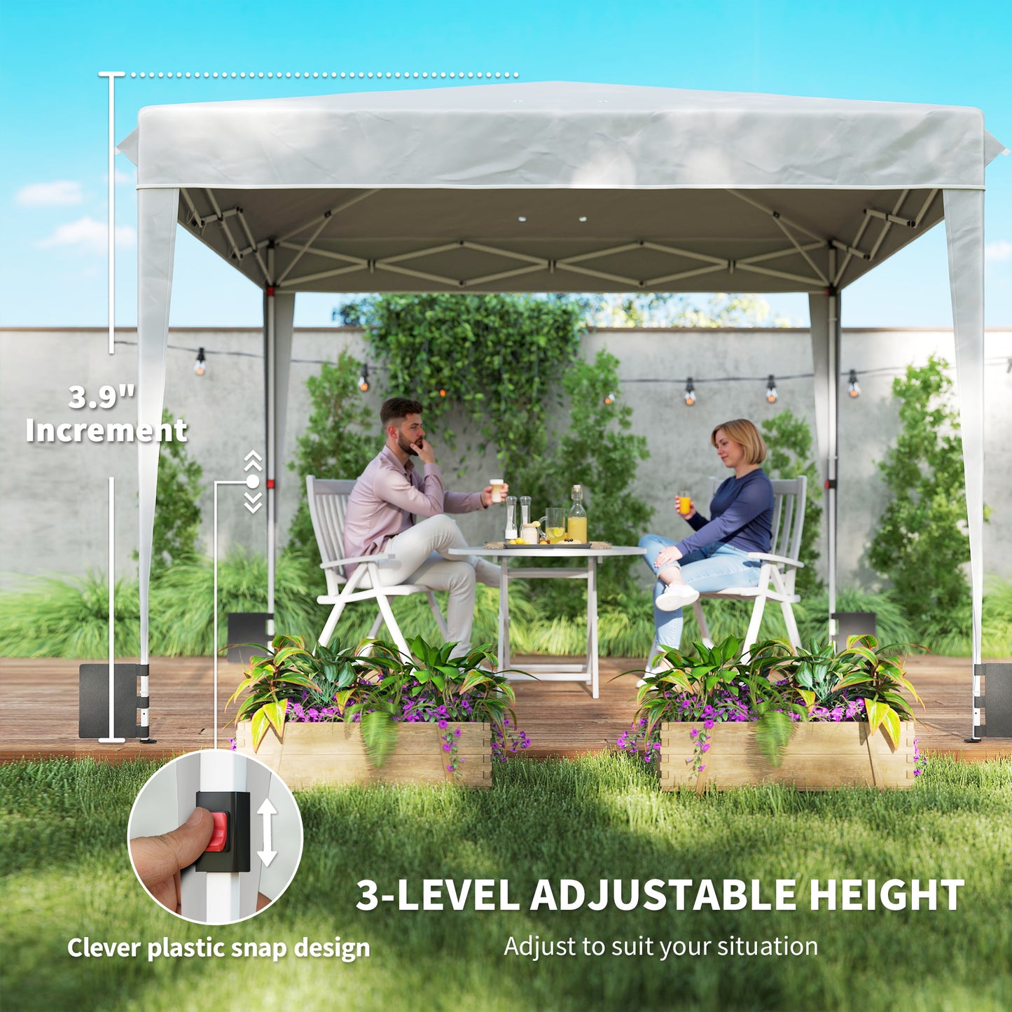 10x10 ft Pop Up Canopy Tent with Sidewalls - White