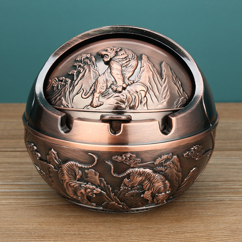 Decorative Ashtray with Anti-Fly Design - Retro Alloy Household Ornament