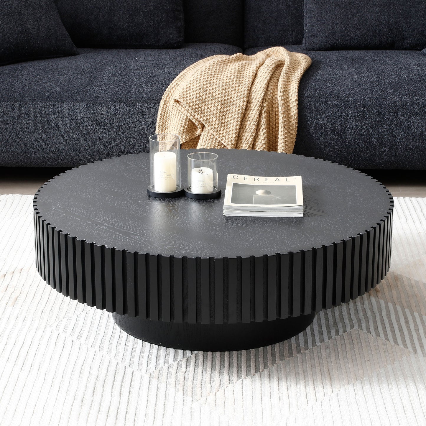31.49'' Modern Nesting Round Wood Coffee Table - Matt Black