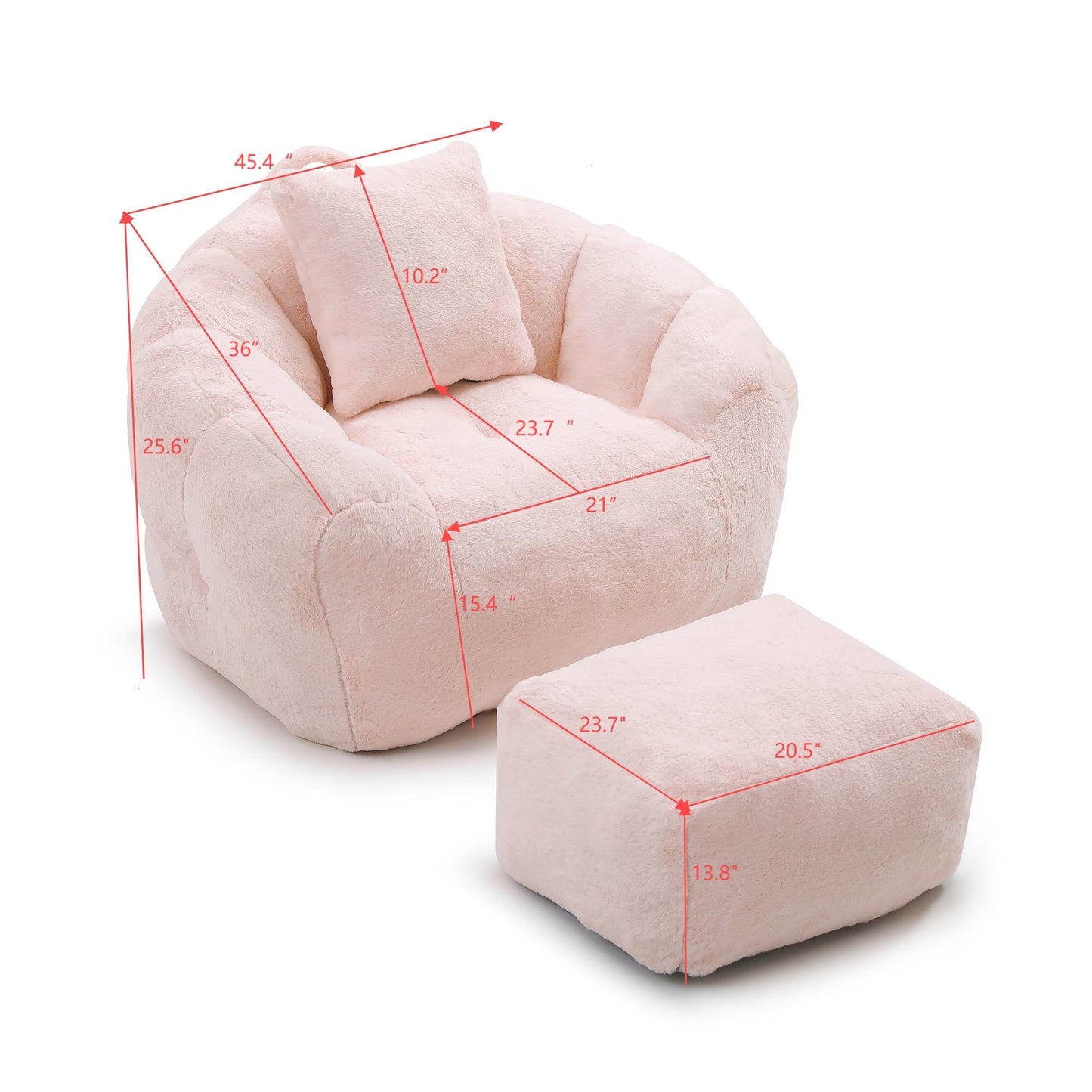 Oversized Faux Fur Bean Bag Chair with Footstool - Pink