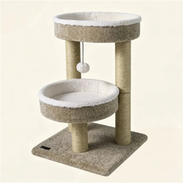 Compact Cat Tree with Plush Perches, Jute Scratching Posts & Hanging Toy Ball