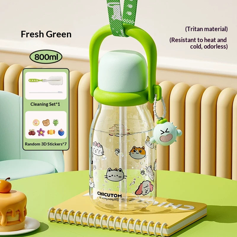 Large Capacity Plastic Water Bottle with Straw - 800ML, Multiple Colors