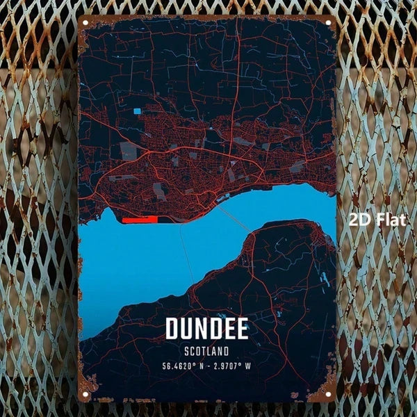Dundee City Map Metal Sign - Rustic Wall Art Decor 8x12 Inch