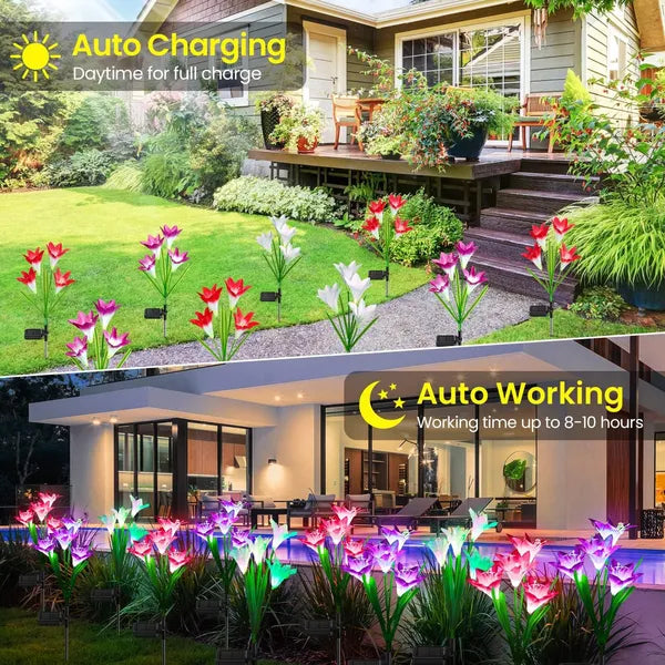 Solar Garden Lights - 4 Pack Color Changing Lily Flowers