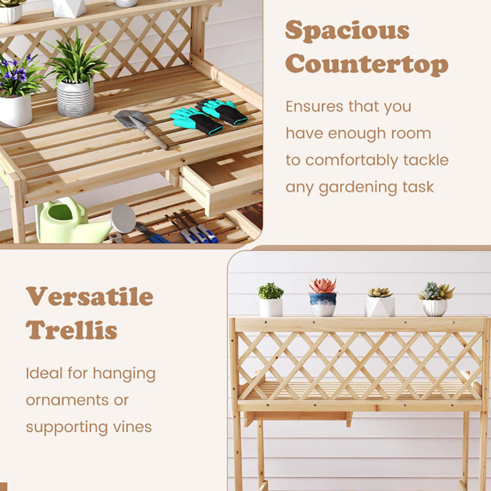 Garden Potting Bench Table Wooden Planting Workstation For Wood With