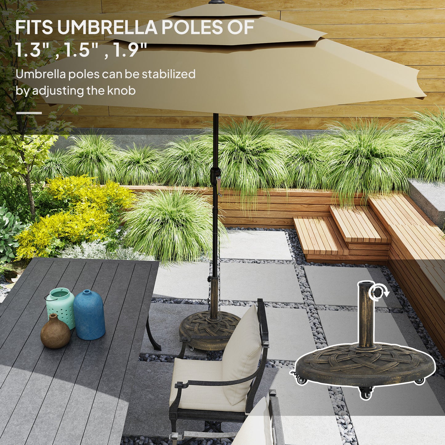 Heavy Duty Patio Umbrella Base with Wheels - Bronze