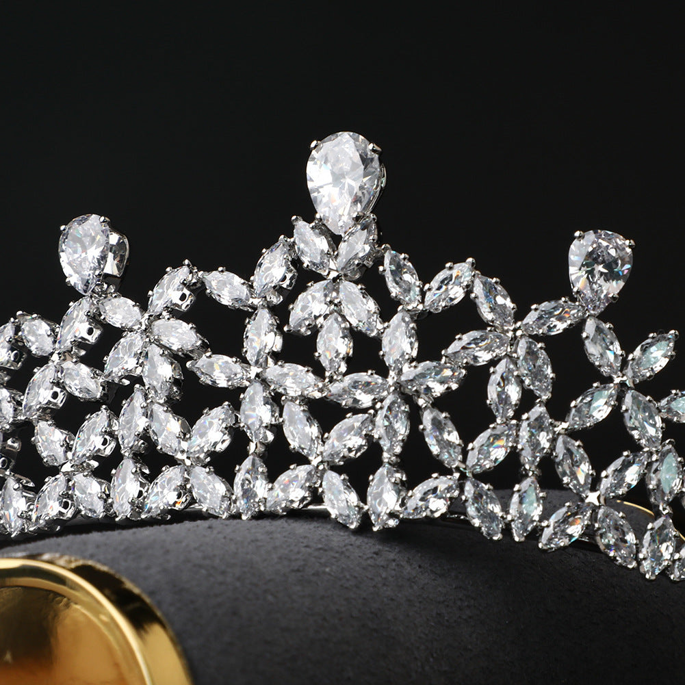 Zircon Bride Crown Headpiece - Gold Plated