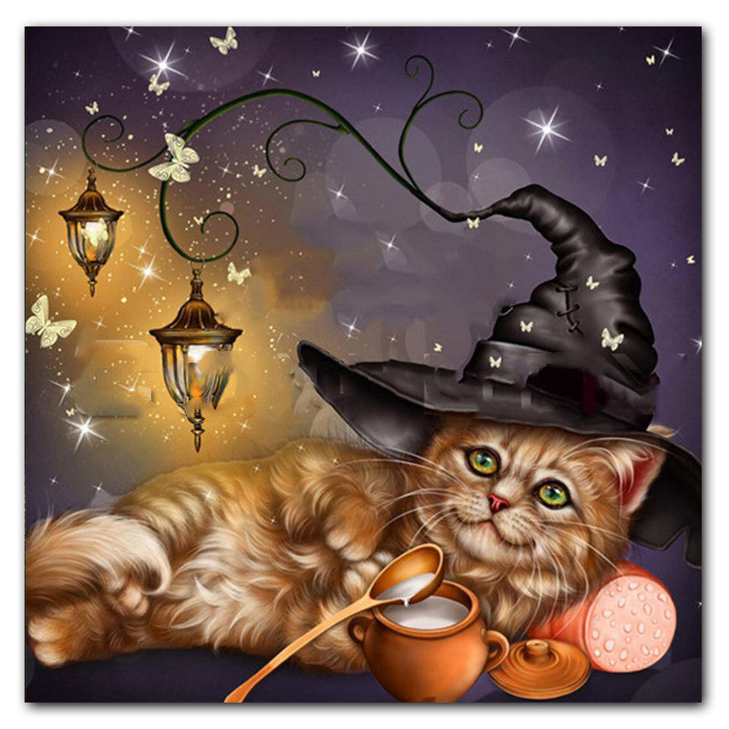 Halloween Cat Diamond Painting Kit - Embroidery Cross Stitch Art for Home Decor