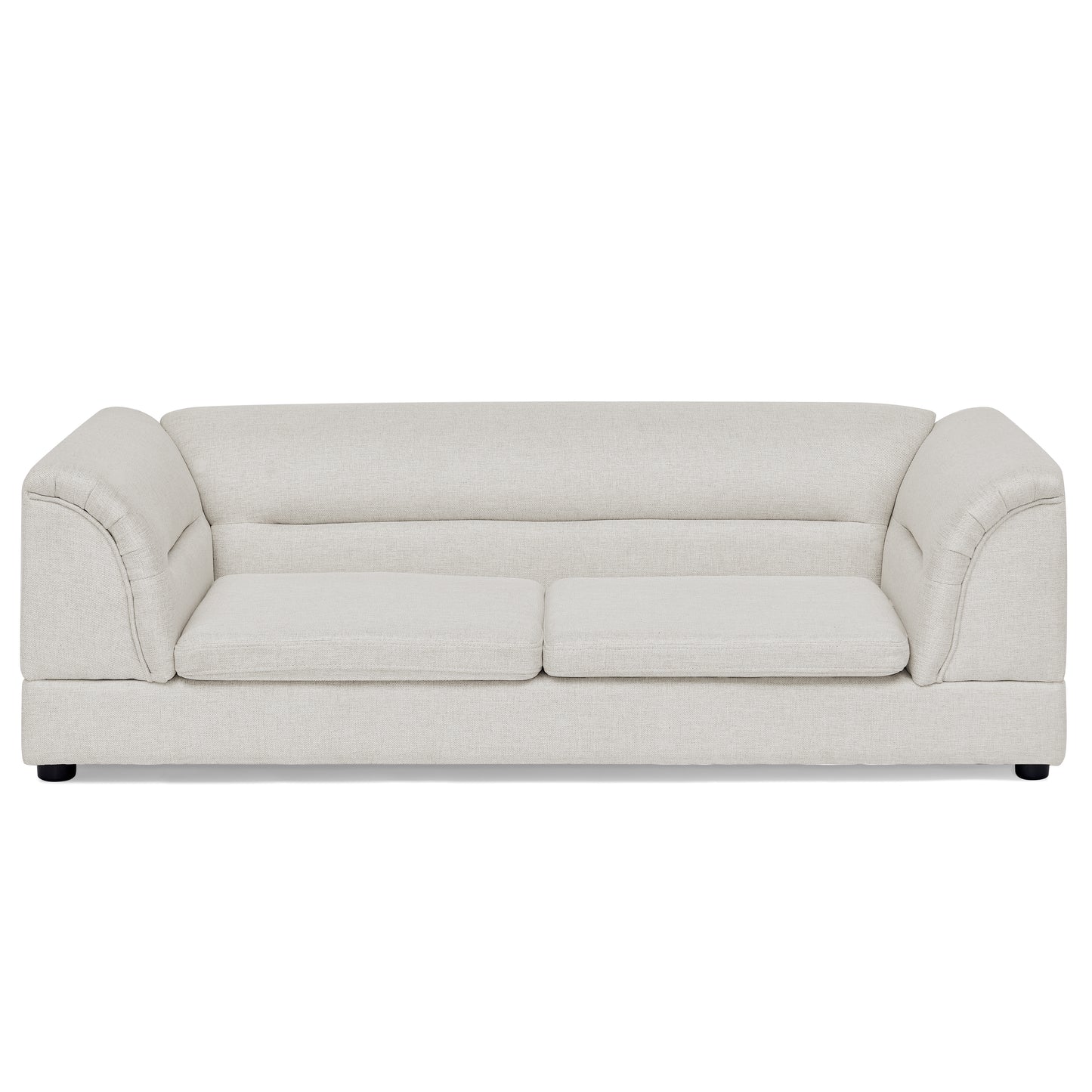 Oversized Pet Sofa Bed with Curved Armrest in Linen Fabric for Large Dogs - Beige
