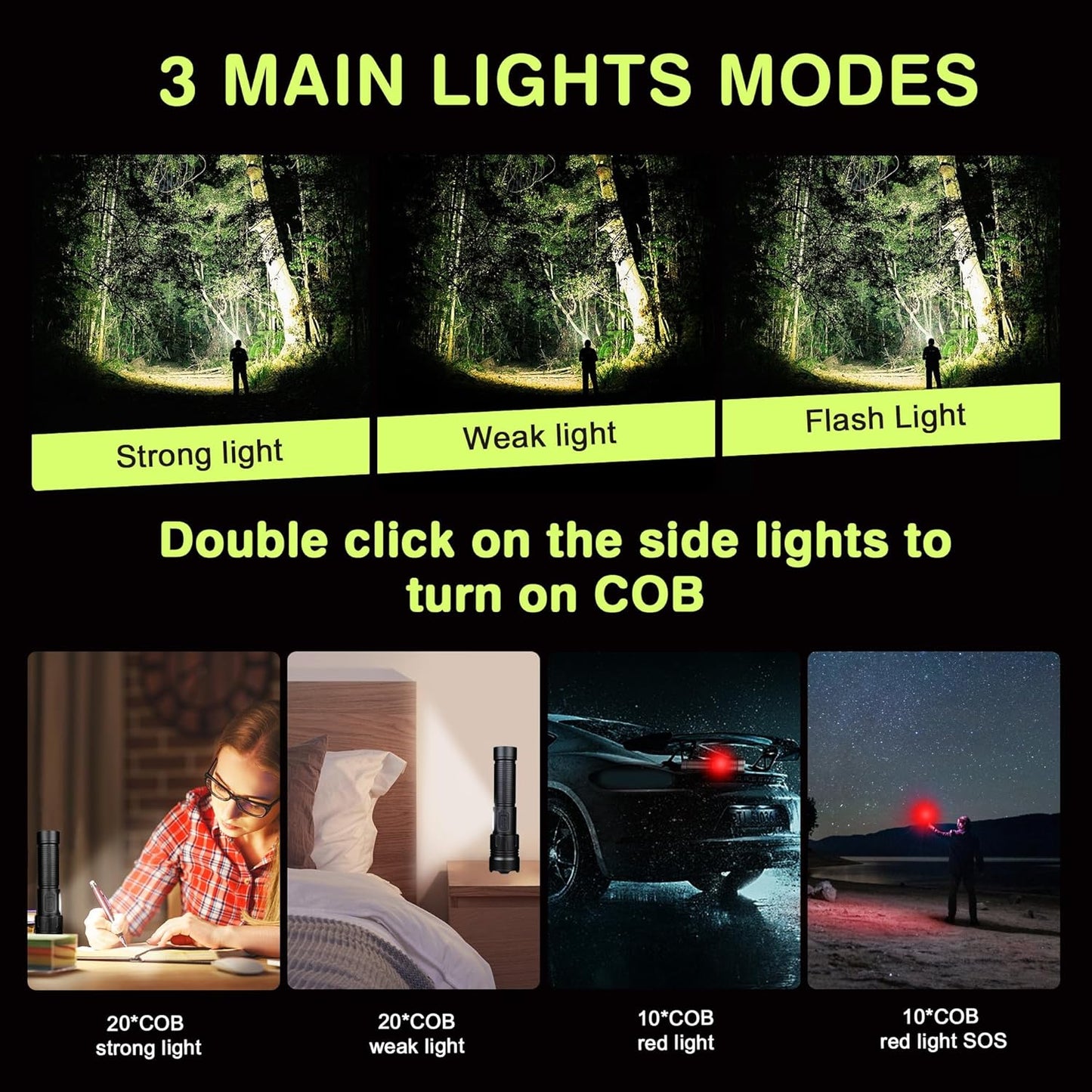 Rechargeable LED Flashlight 10,000 Lumens Waterproof USB Torch Black