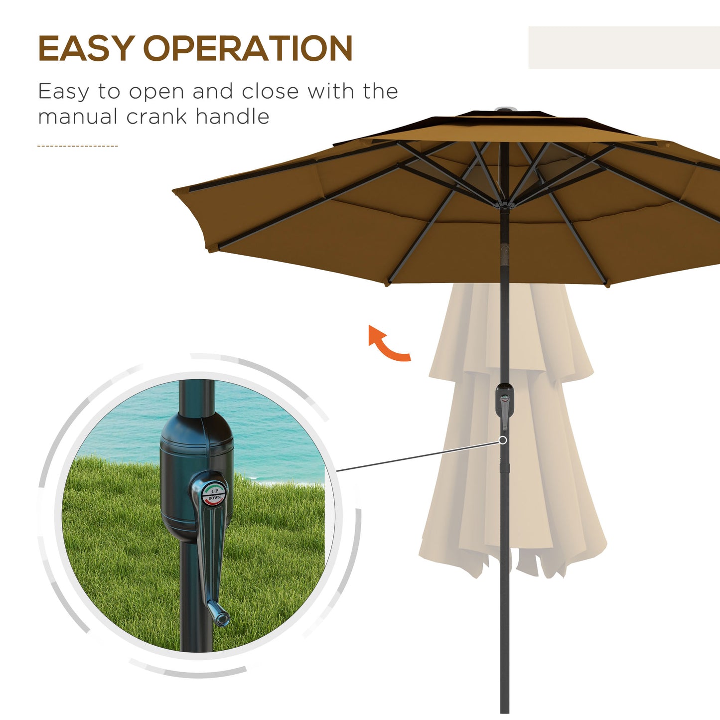 9FT Tan Outdoor Patio Umbrella with Crank & Push Button Tilt