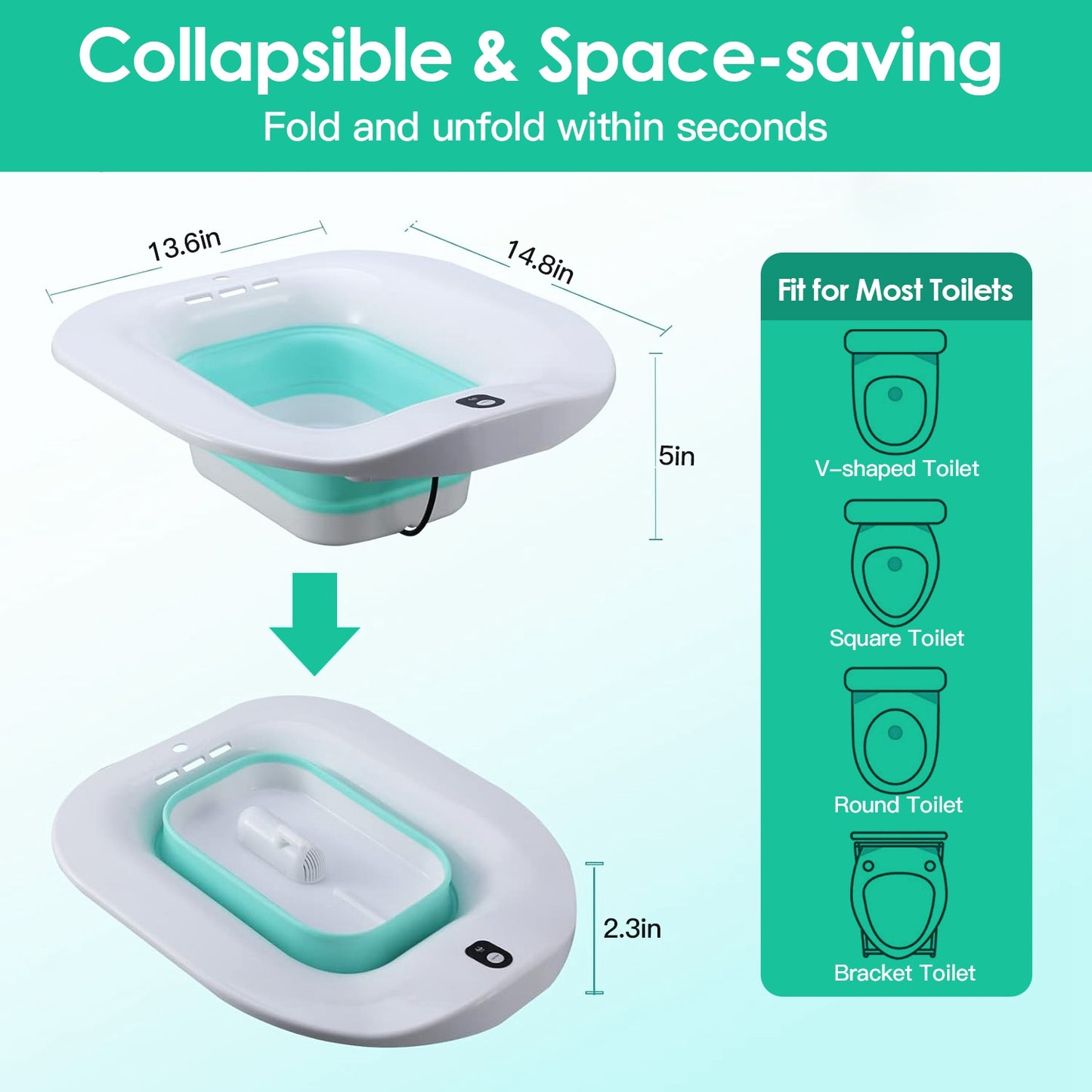 Foldable Postpartum Bidet Basin for Toilet - 1400ML White