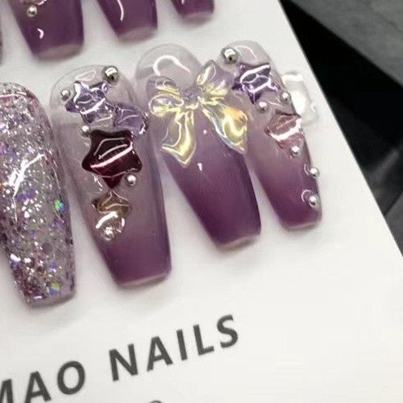 Amethyst Butterfly Nail Stickers - 10pc Set with Glue