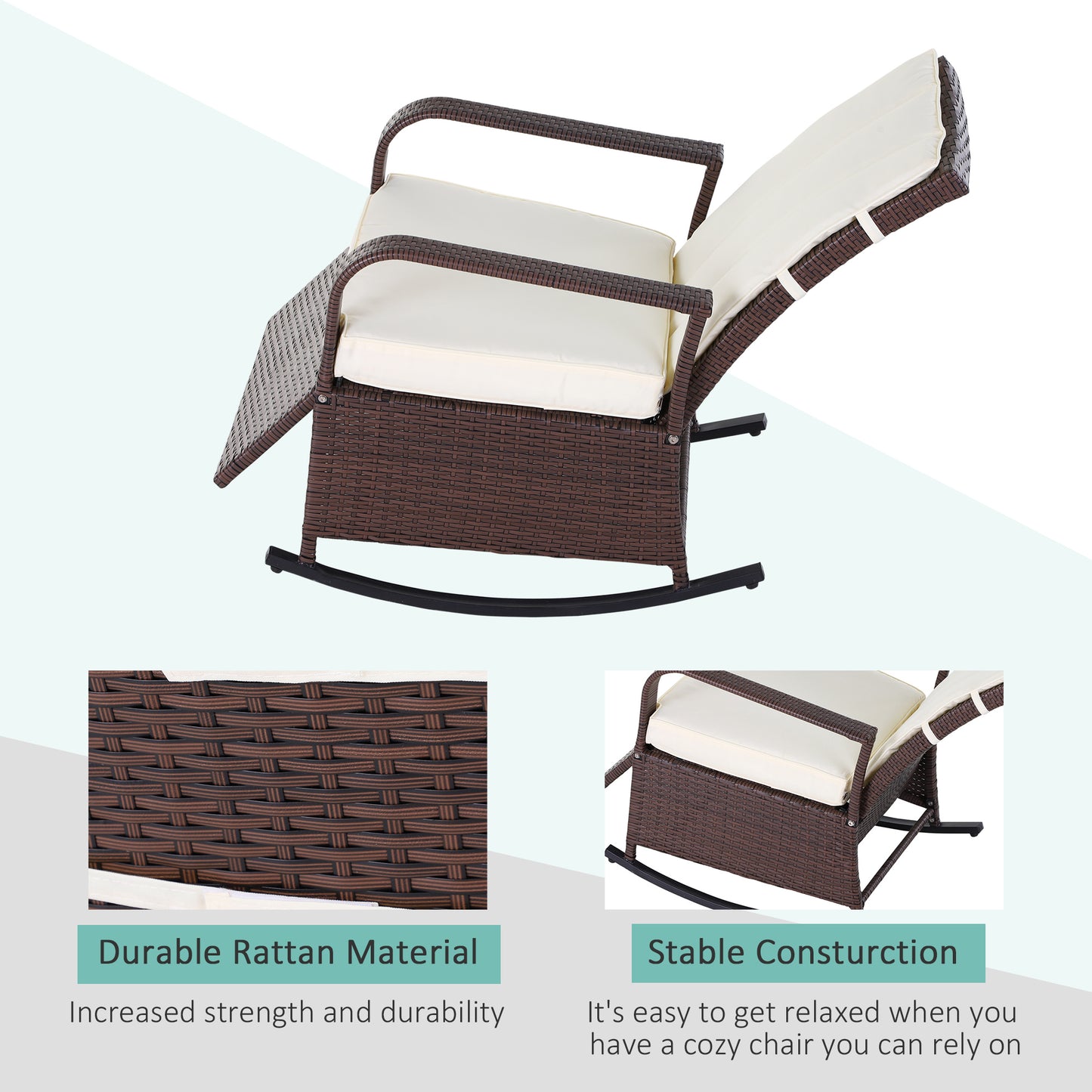 Outdoor PE Rattan Rocking Recliner with Adjustable Footrest - Beige
