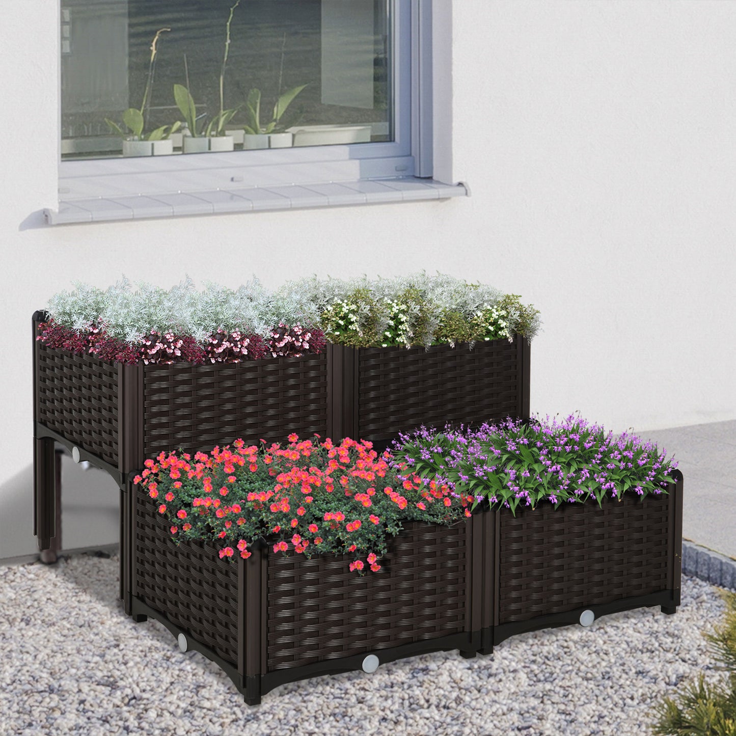Raised Garden Bed with Legs - 4-Piece Set for Flowers Herbs Vegetables - Brown 460x460x380mm