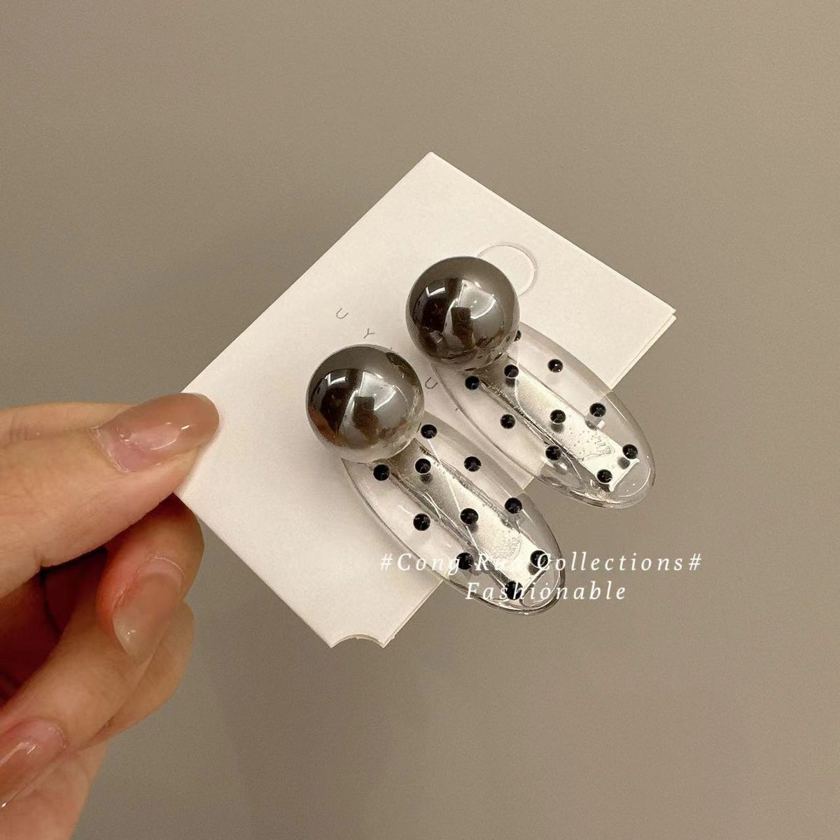 Gray Pearl Oval Barrettes - Hair Clips for Women
