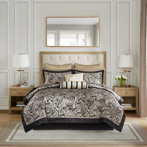 12-Piece Comforter Set with Cotton Bed Sheets - Black Queen
