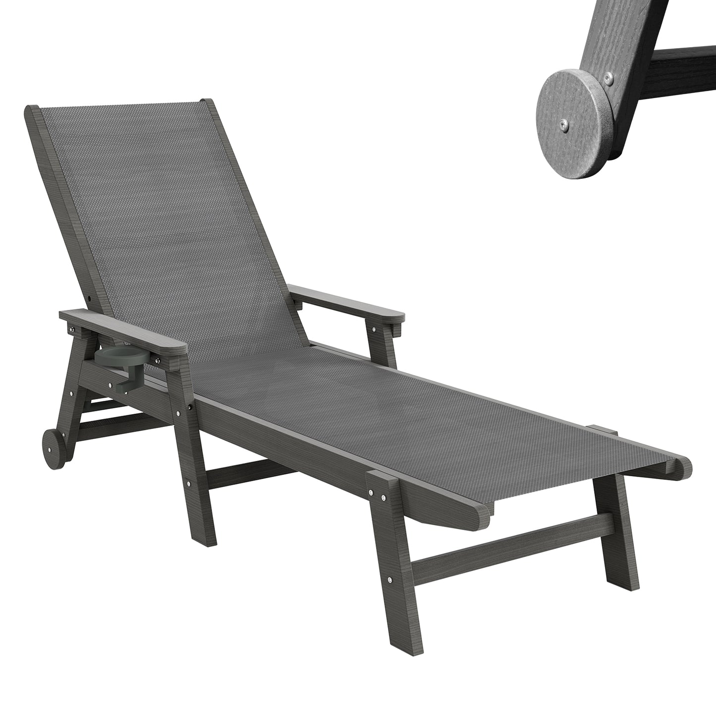 Lounge Chair Outdoor, HDPE Chaise Outdoor With Wheels, Patio