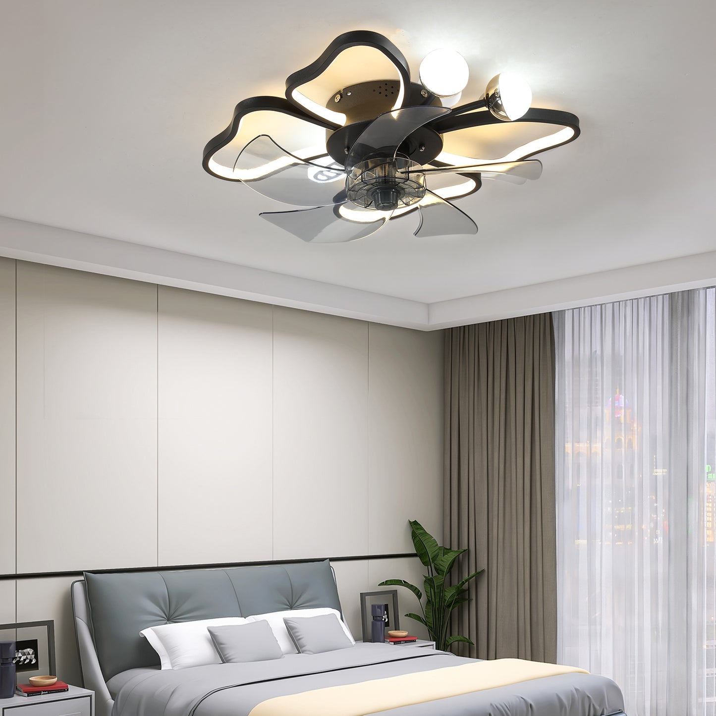 19.7 Inch Modern Ceiling Fan with Lights and Remote Control - Black