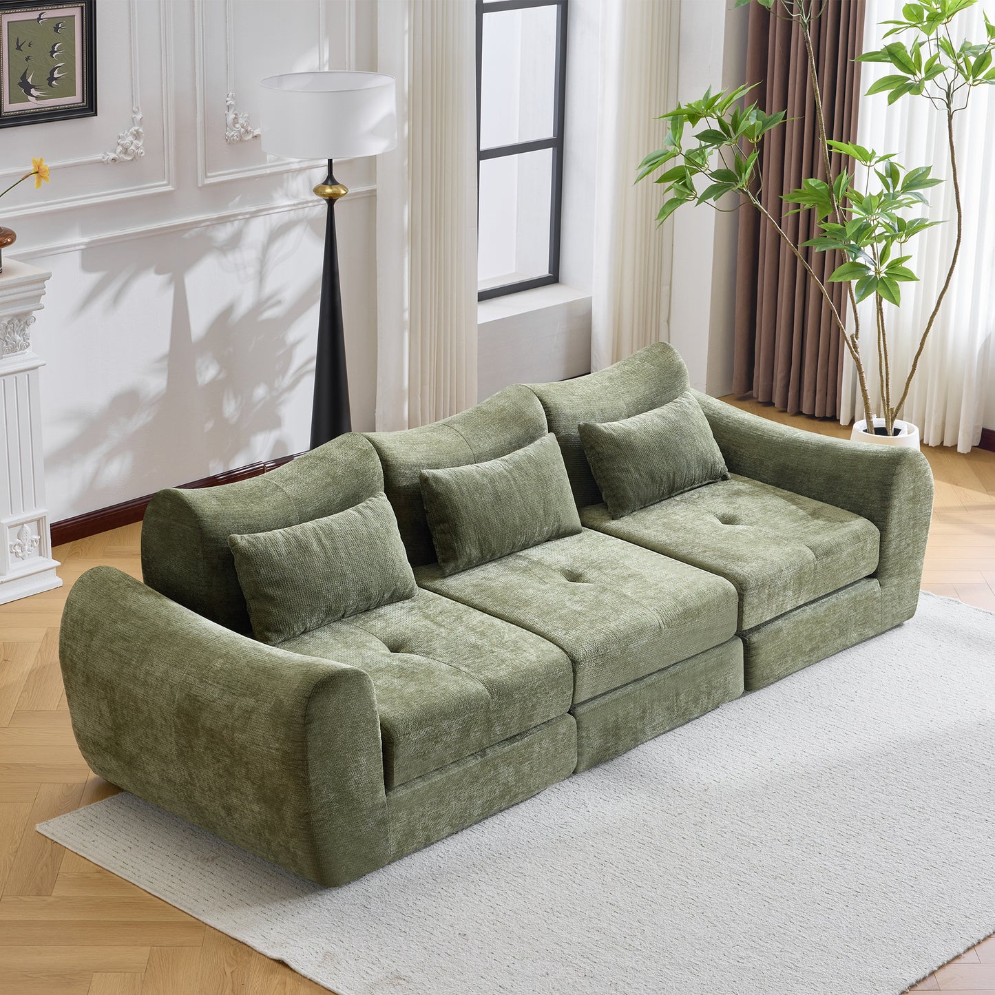 Modular Cloud Sofa Bed - Convertible Sectional Cushioned Sofa - Green