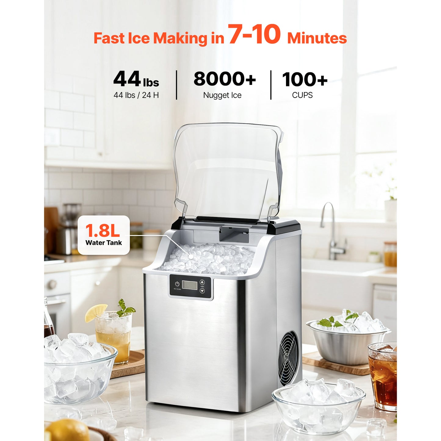 Countertop Ice Maker 44 Lbs Per Day Portable Self-Cleaning Machine with Ice Basket