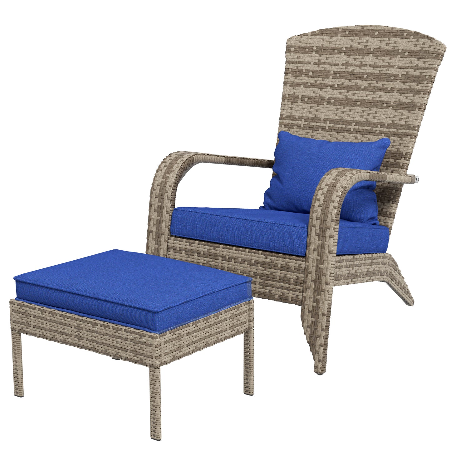 Wicker Adirondack Chair with Ottoman & Cushions - Blue