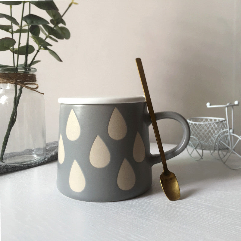 Nordic Style Ceramic Macaron Water Cups with Lid and Handle - 401-500mL