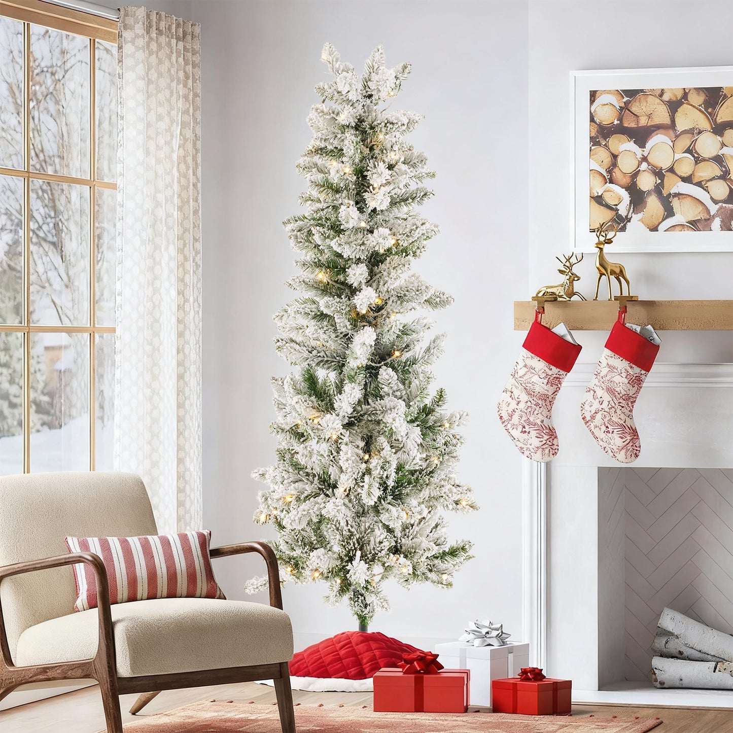 Prelit Slim Christmas Tree with 250 LED Lights & Foldable Base