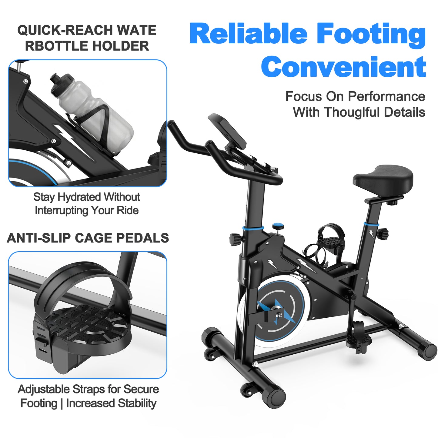 Indoor Exercise Bike with Adjustable Resistance & Monitor - Black/Blue
