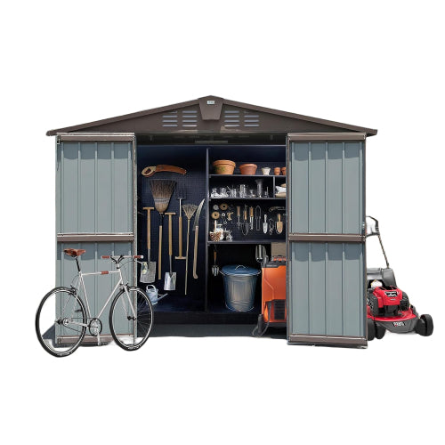 Outdoor Metal Storage Shed 8.2' x 6.2' with Double Lockable Doors & Air Vents