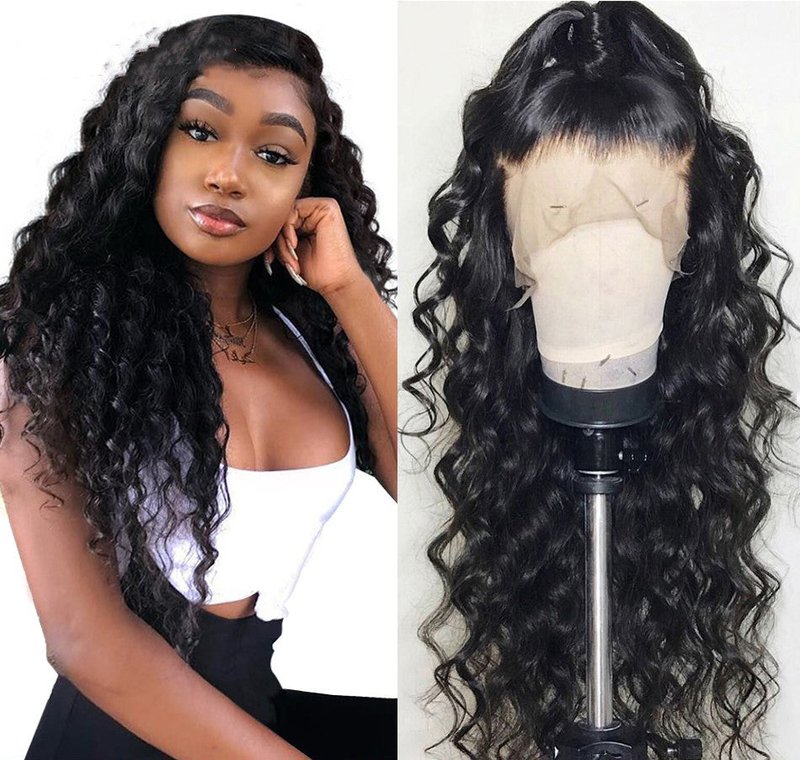 Pre-Colored Curly Wig with Front Lace and Adjustable Cap - Black, Small