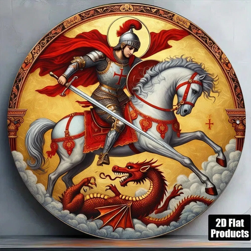 Vintage St. George Metal Tin Sign - Knight Slaying Dragon