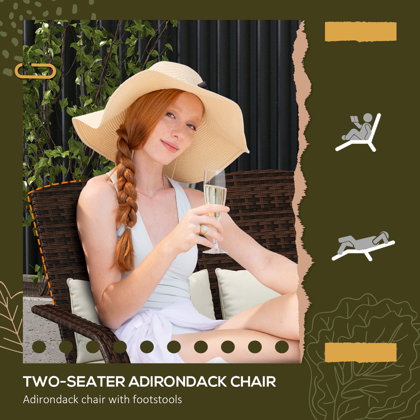 2-Person Wicker Adirondack Chair with Cushions - Cream White