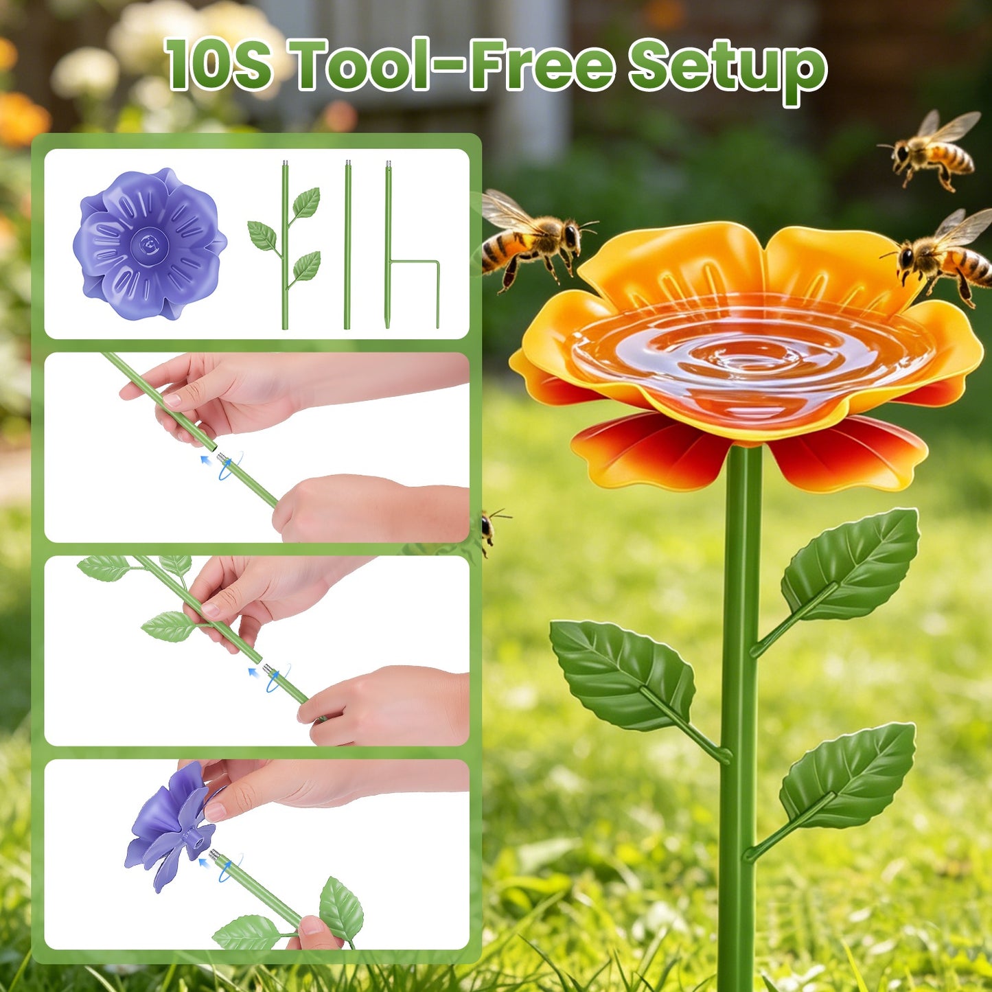 6-Pack Metal Bee Watering Stations with Artificial Flowers for Garden Pollinators