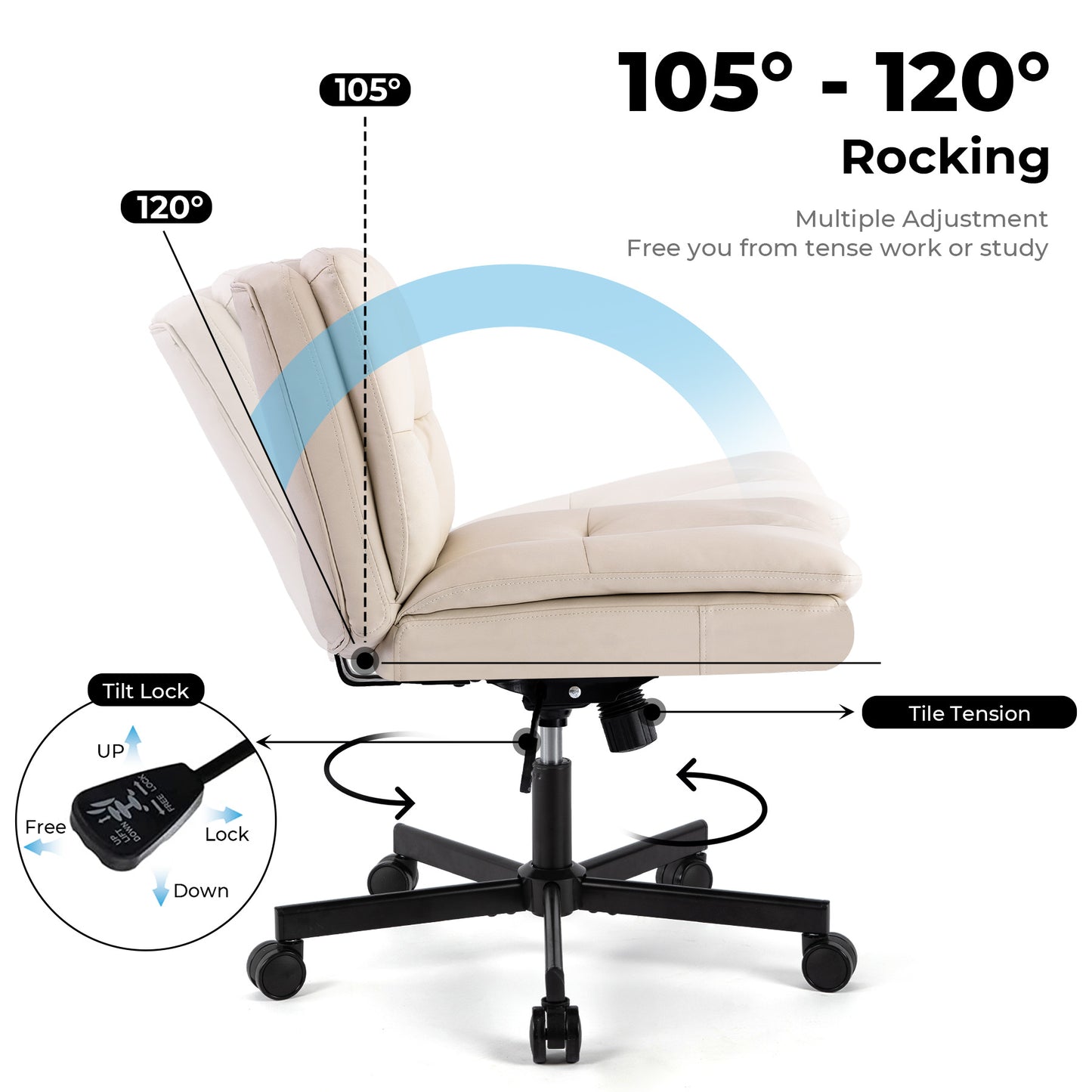 360° Swivel Home Office Desk Chair - Adjustable Height, Beige