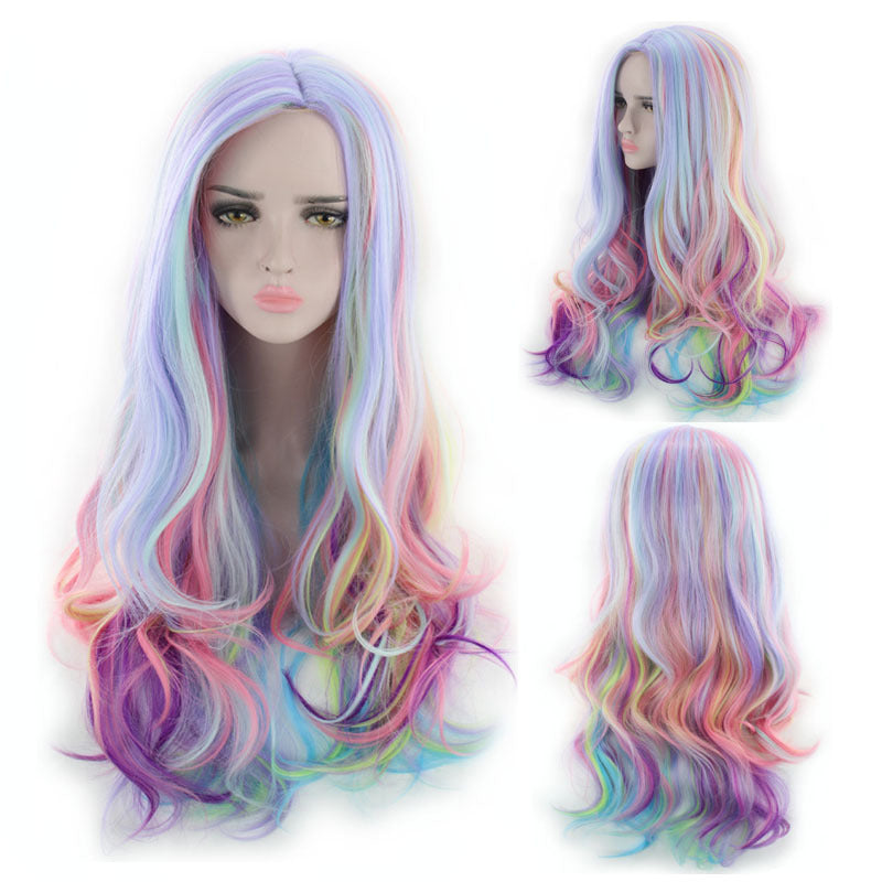 Colorful Long Curly Synthetic Wig for Women - Heat-Resistant & Dyeable