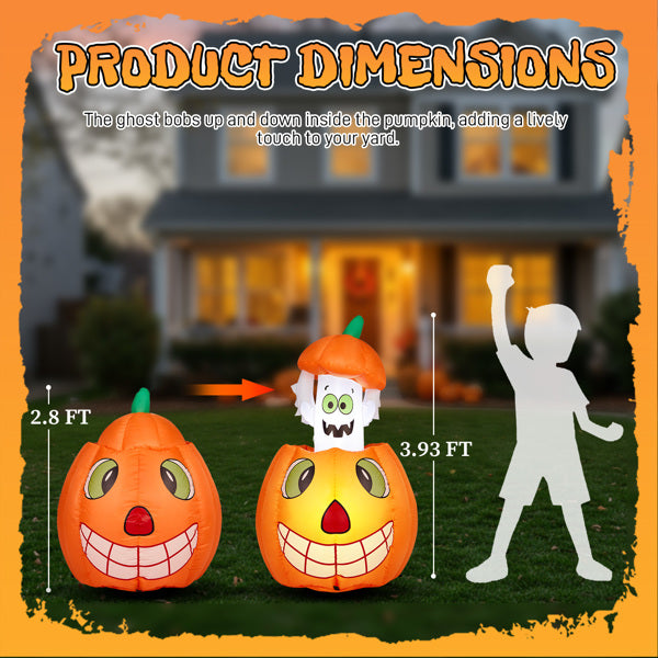 2.8FT Inflatable Animated Pumpkin Ghost with LED Lights